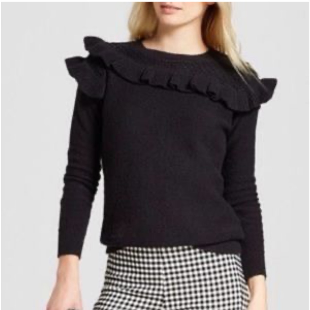 Who What Wear Thick Cotton Blend Black Ruffle  Long Sleeve Sweater Women’s XL